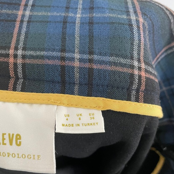 Maeve Anthropologie Plaid Belted Button Front Pencil Skirt Navy Office Casual 4 - Picture 6 of 9